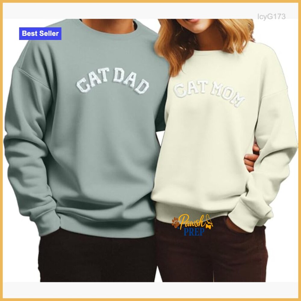 Matching Cat Lover Sweatshirts - Embroidered Long Sleeve Tops For Couples